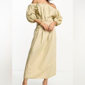 cotton corset waist off shoulder maxi dress